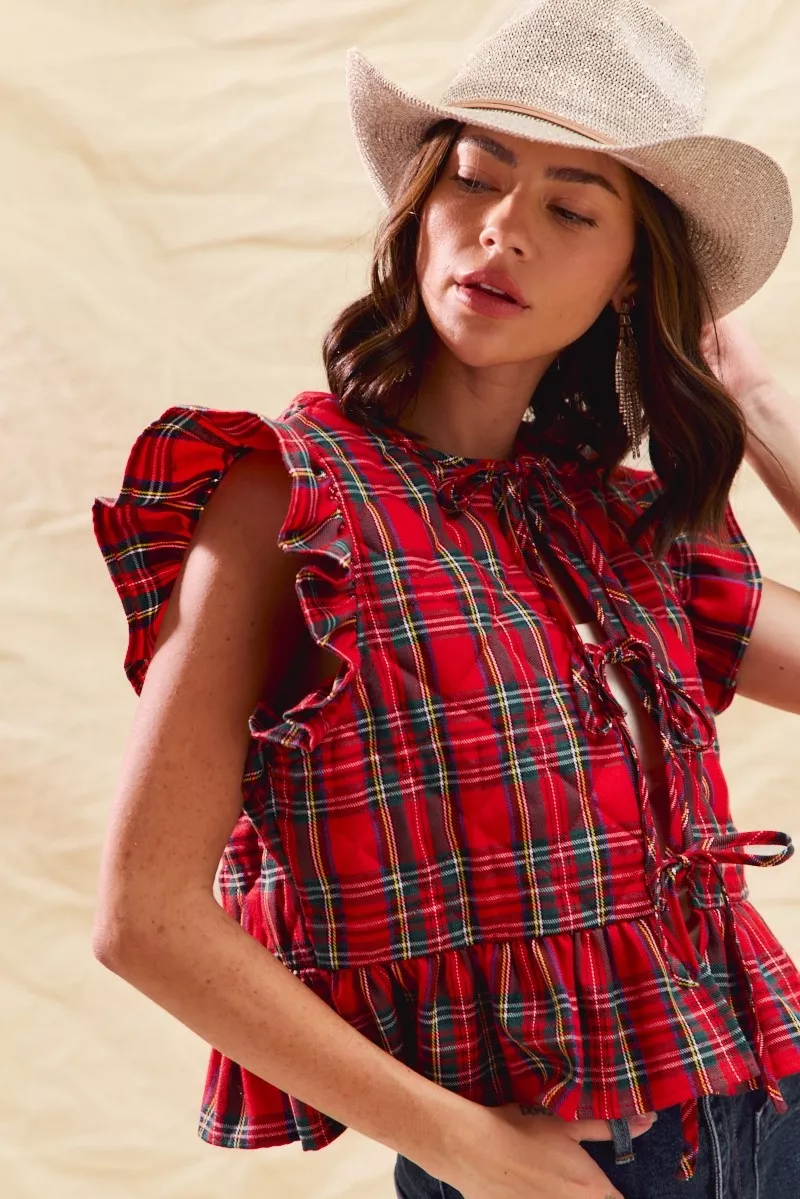 Christmas Holiday Plaid Ruffled Quilt Vest Top, image 14