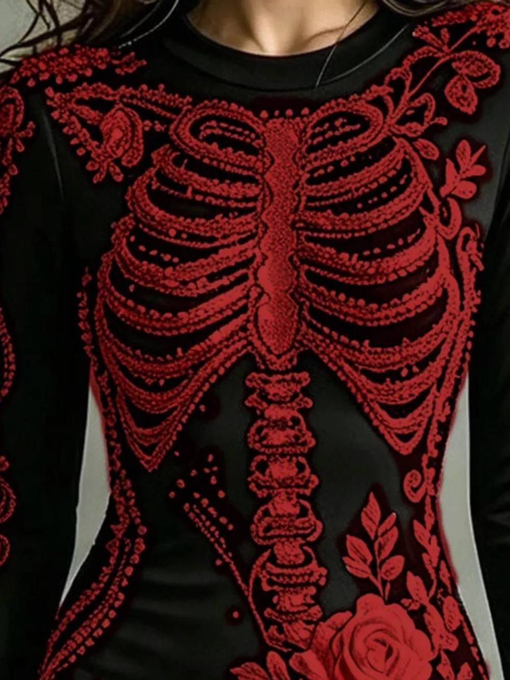 Skeleton Floral Long Sleeve Bodycon Dress, image 7