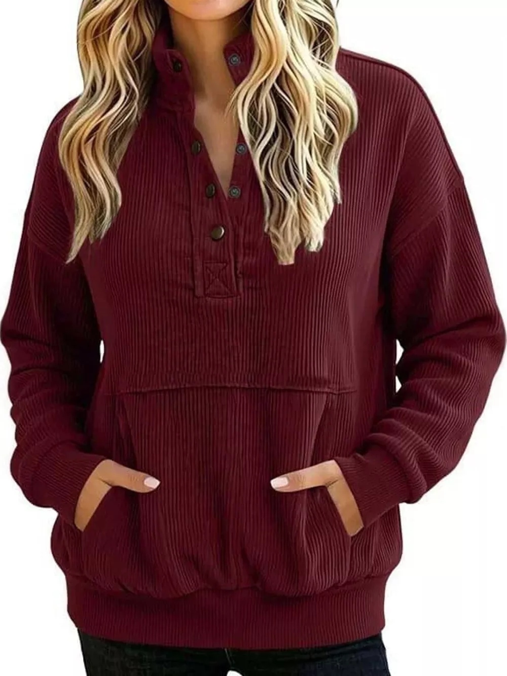 Full Size Quarter-Snap Sweatshirt with Kangaroo Pocket Plus Size, image 7