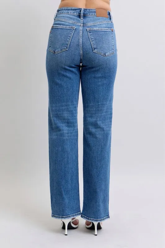 Full Size High Waist V-Front Vintage Wash Straight Jeans Plus Size, image 9