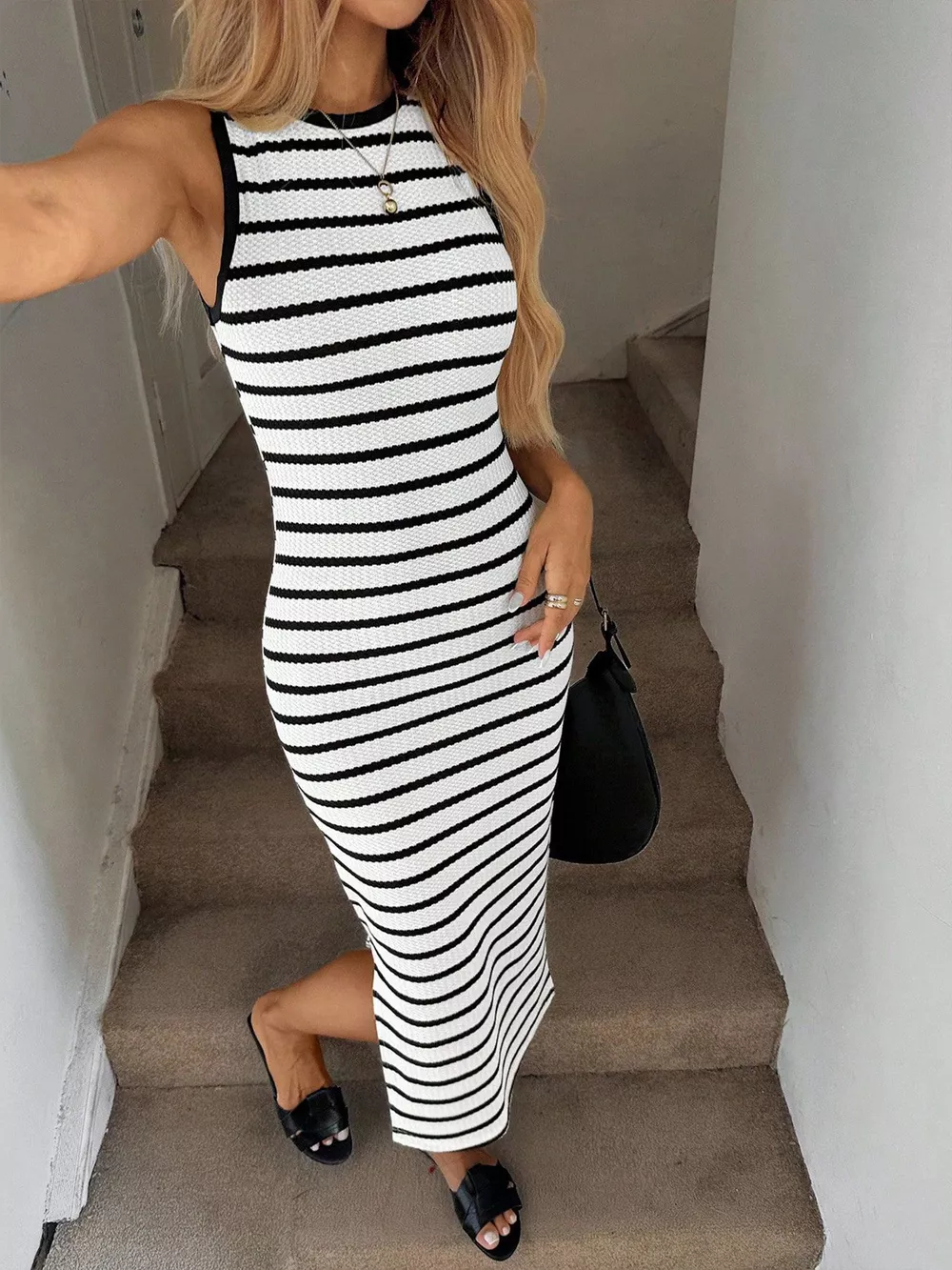 Sleeveless Striped Bodycon Midi Dress, image 2