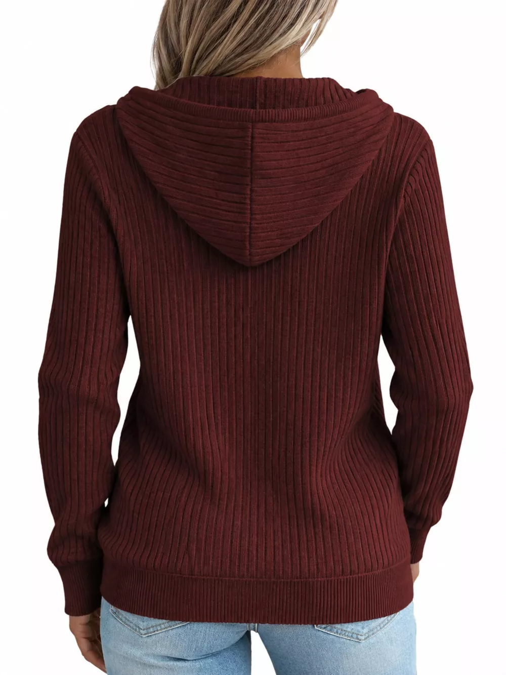 Full Size Ribbed Knit Zip-Up Hooded Cardigan Plus Size, image 15
