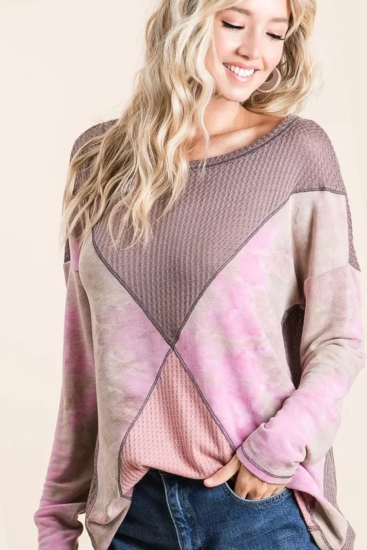 Thermal Waffle Color Block Top with Tie Dye, image 5