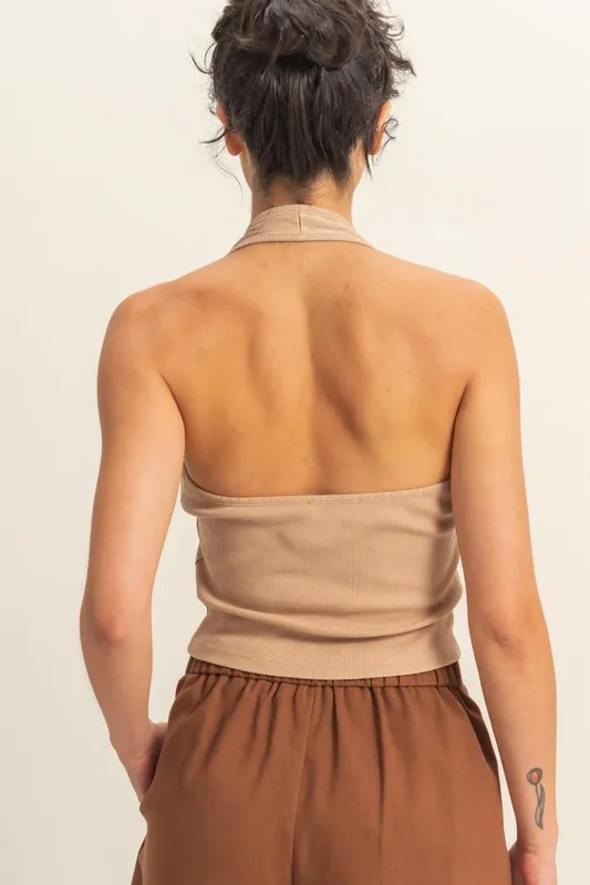Halter Neck Buttoned Washed Top, image 3