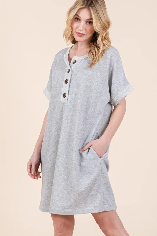 Casual Contrast Trim Henley Dress, image 4