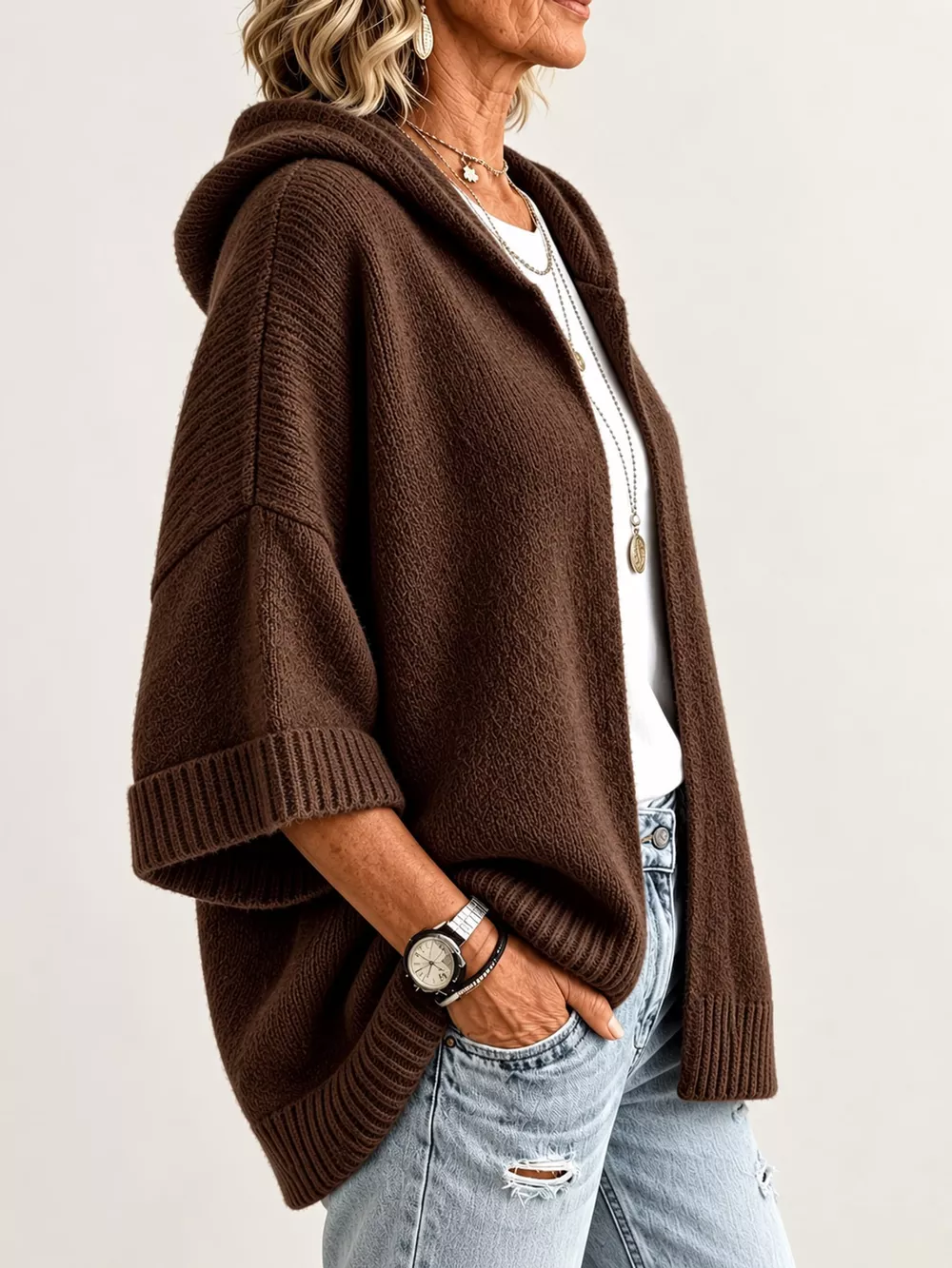 Full Size Hooded Open-Front Knit Cardigan Plus Size, image 21