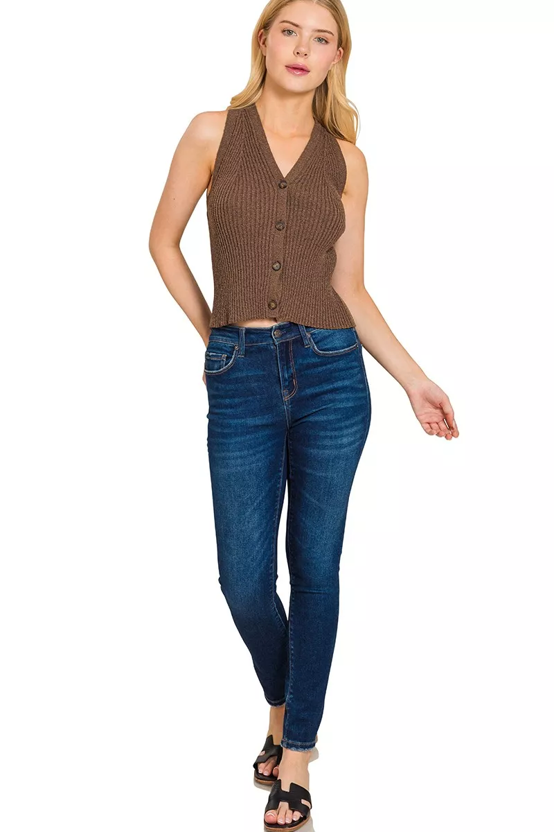 Ribbed Knit Button-Down Sweater Vest, image 3
