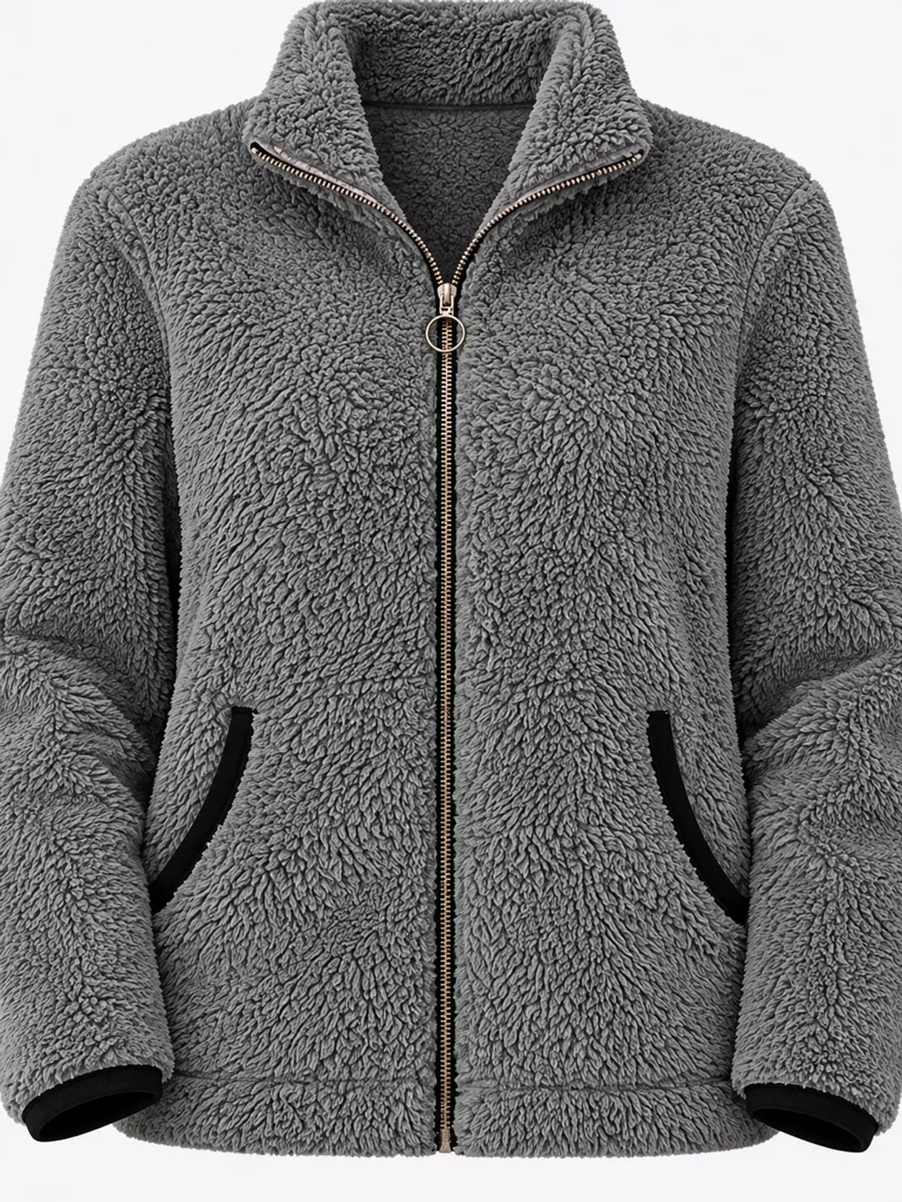 Full Size Fleece Zip-Up Jacket with Contrast Trim Plus Size, image 15
