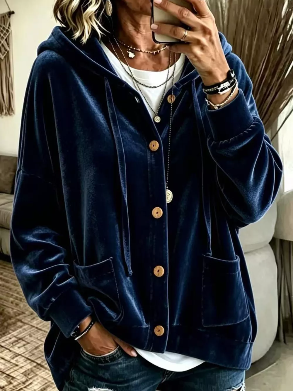 Full Size Velvet Dropped Shoulder Hoodie Plus Size, image 20