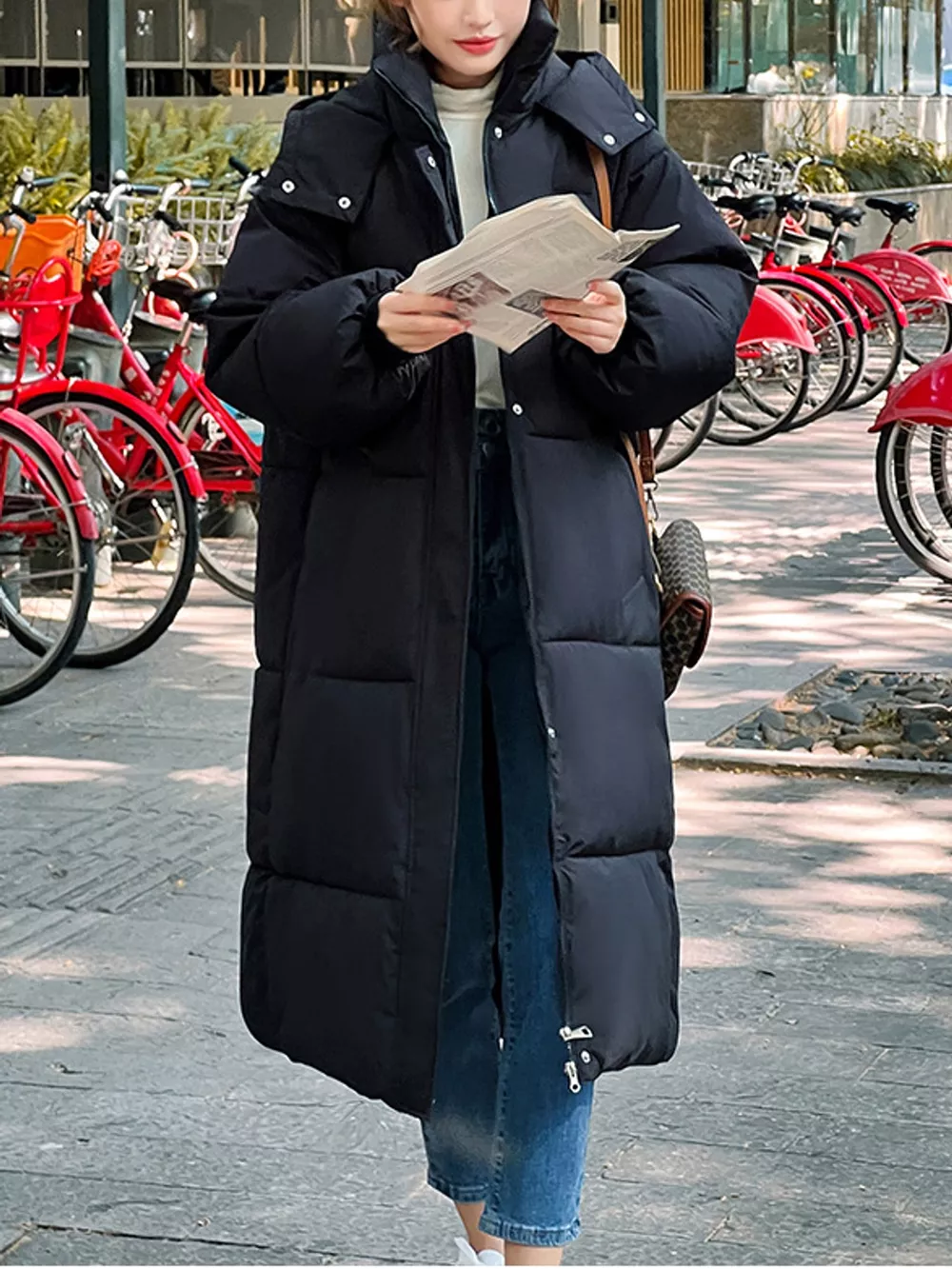 Plus Size Oversized Hooded Longline Puffer Coat, image 9