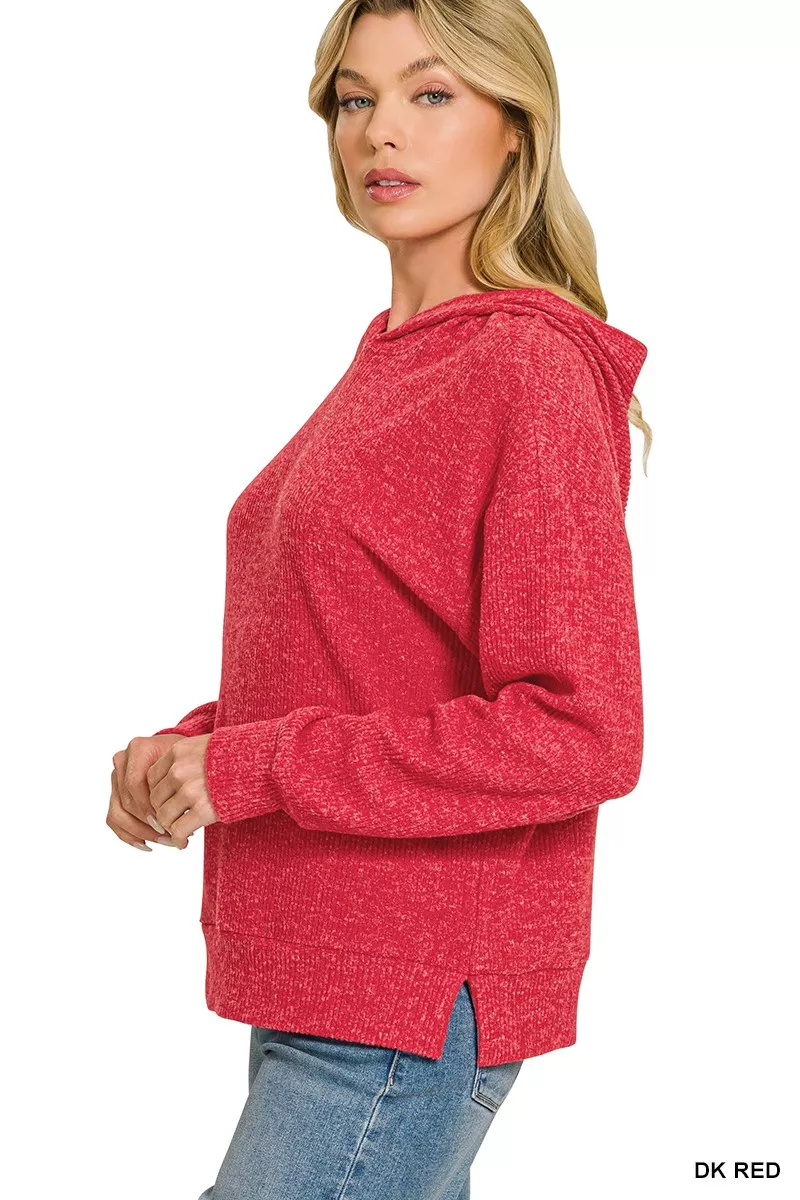 Zenana Brushed Ribbed Hacci Hoodie Pullover, image 2
