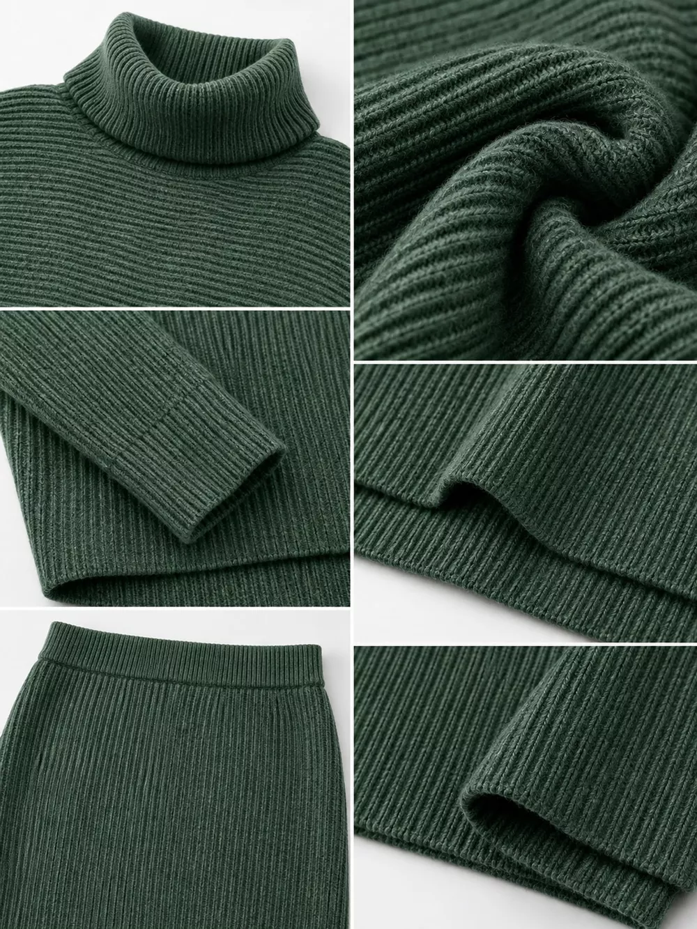 Ribbed Turtleneck Sweater Set with Matching Midi Skirt, image 16