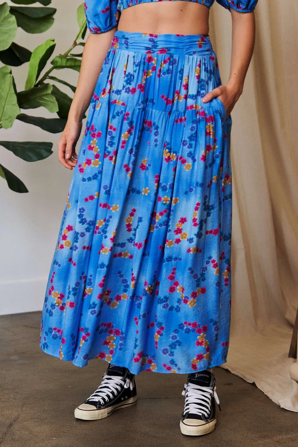 Printed Smocking Waistband Ruffled Maxi Skirt, image 2