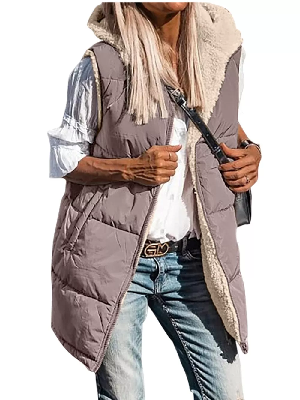 Full Size Hooded Sherpa-Lined Puffer Vest Coat Plus Size, image 20