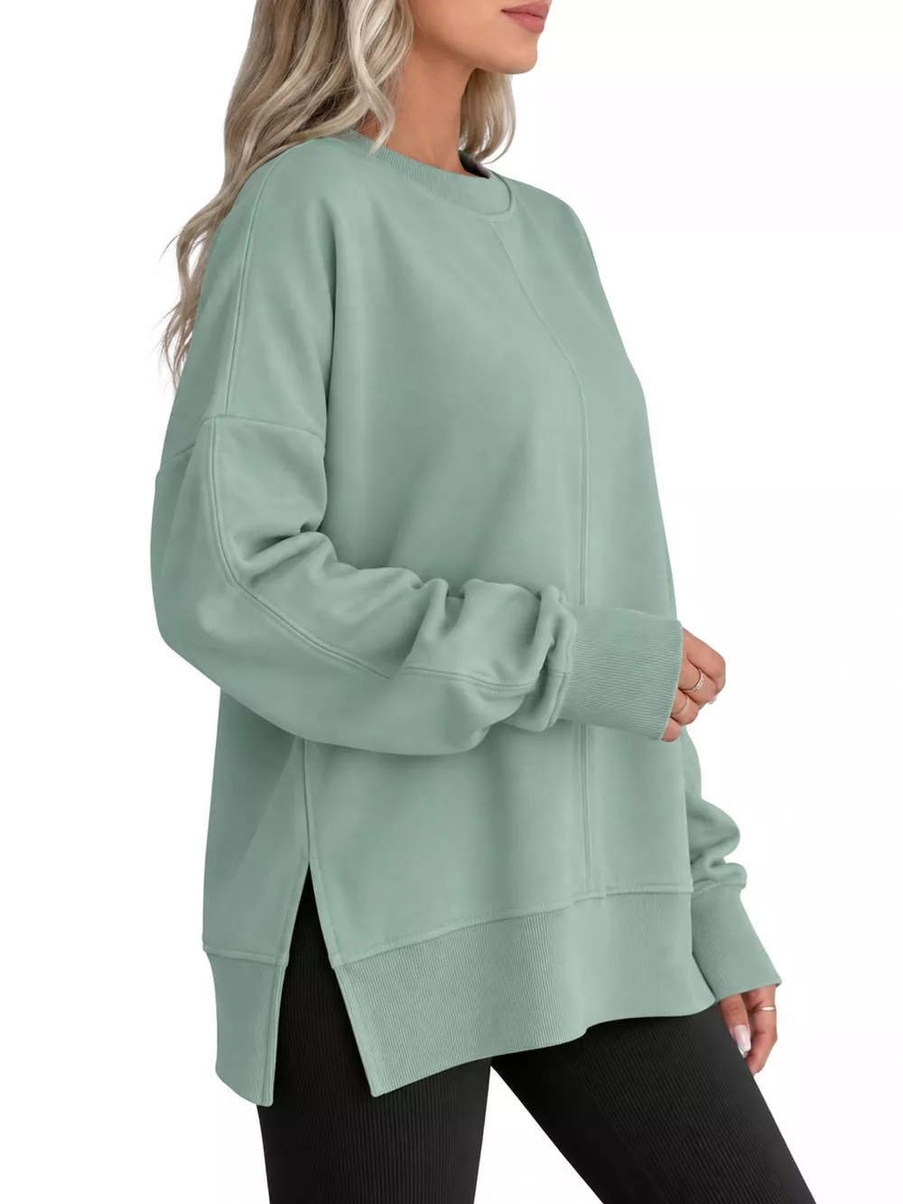 Oversized Crew Neck Sweatshirt with Side Slit, image 53