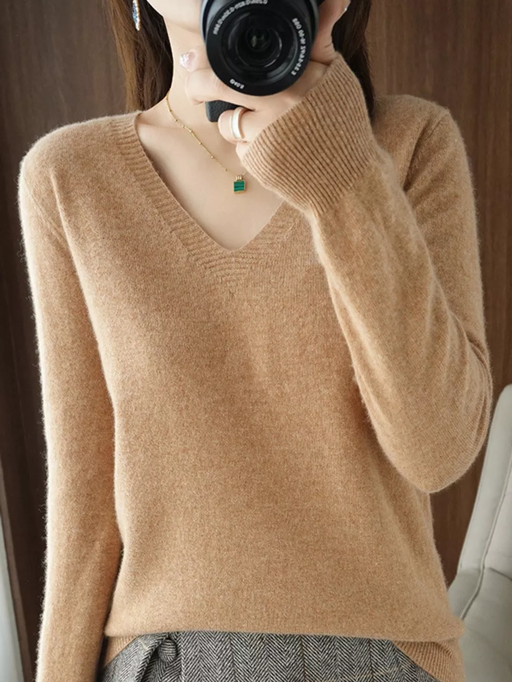 V-Neck Solid Color Sweater, image 25