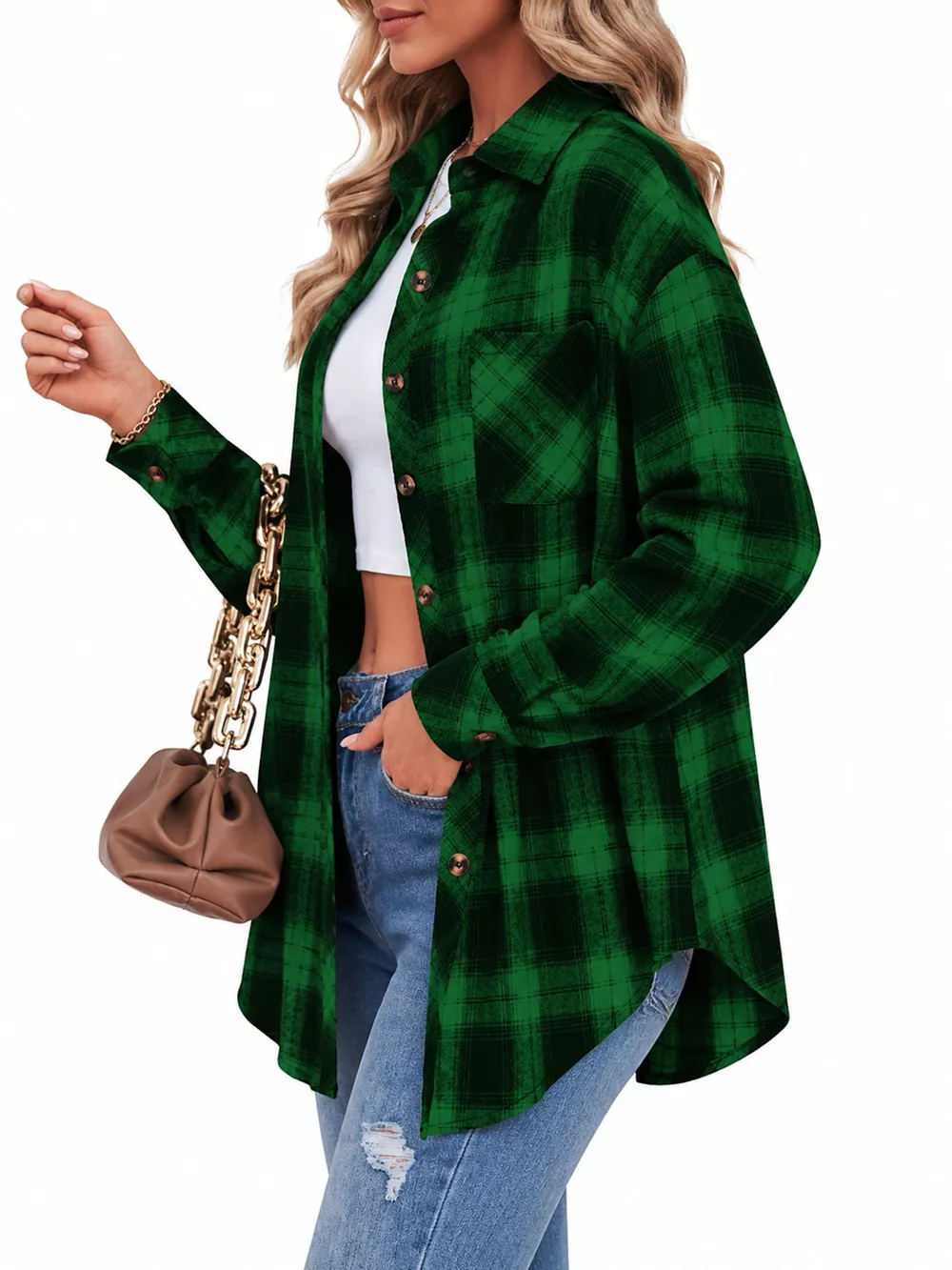 Plaid Button-Down Oversized Shirt, image 16