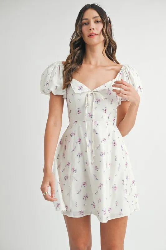 Floral Print Puff Sleeve Mini Dress, image 2
