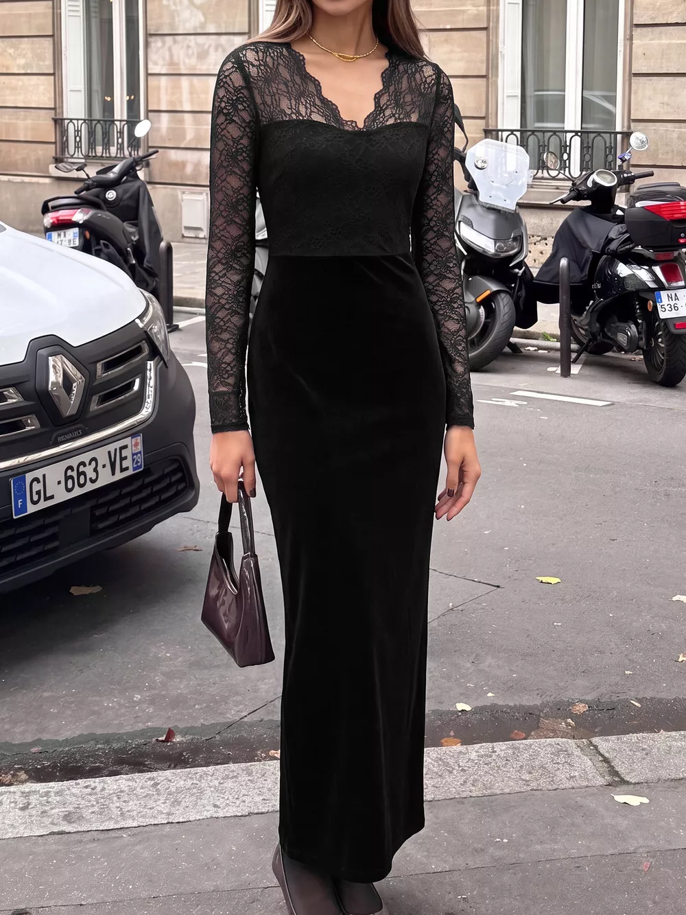 Elegant Lace and Velvet Midi Dress, image 3