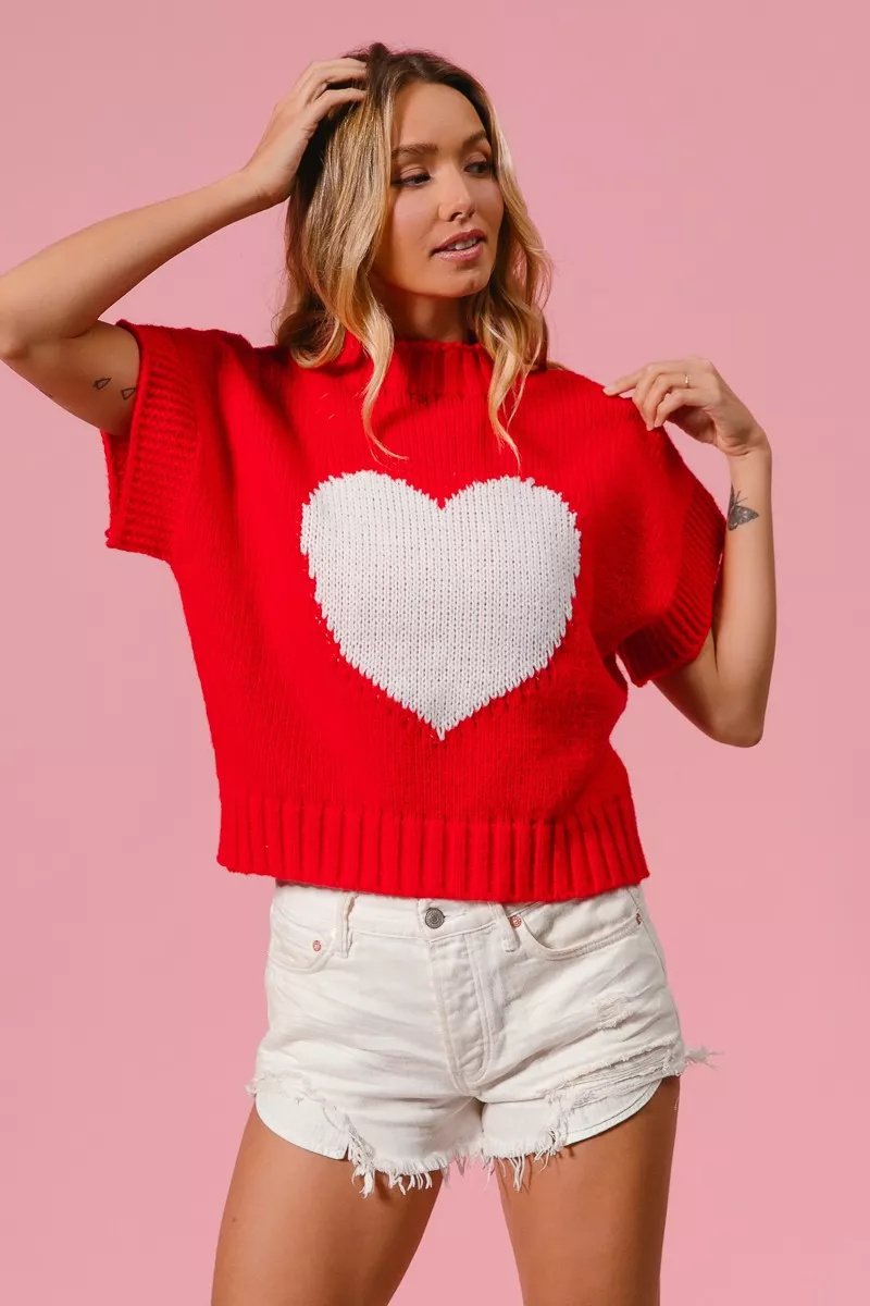 Rib Banded Heart Pattern Valentines Sweater, image 7