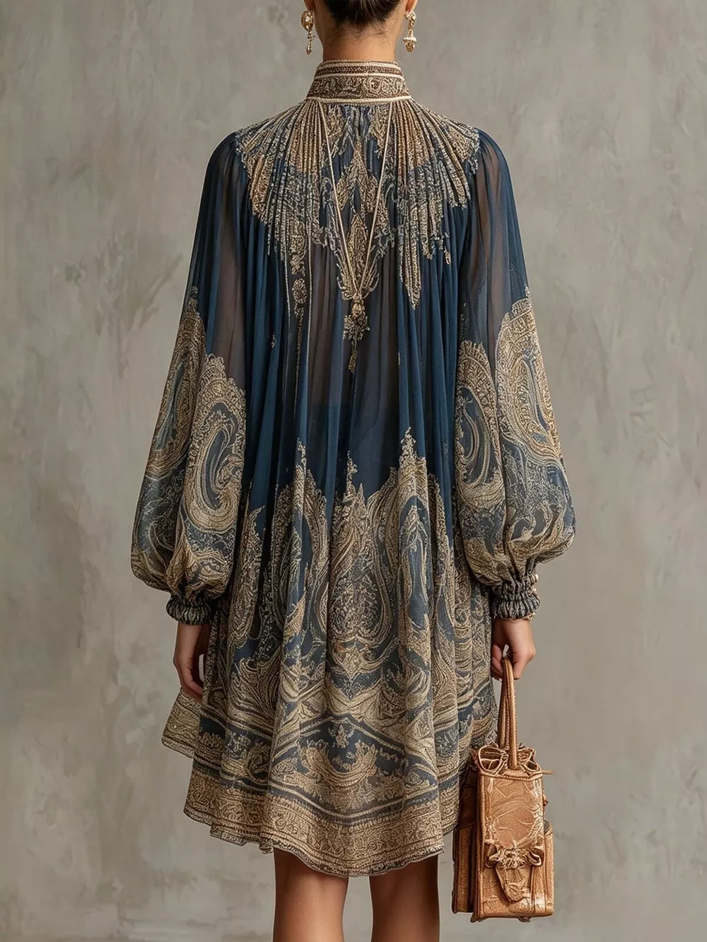 Full Size Paisley Print Chiffon High-Low Mini Dress Plus Size, image 7