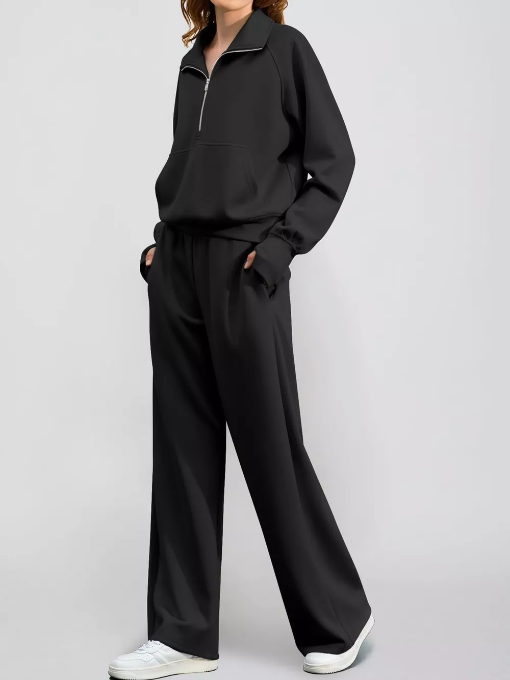 Half-Zip Sweatshirt and Wide-Leg Pants Set, image 3
