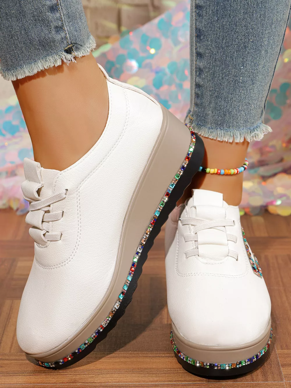 Rhinestone Decor Wedge Sneakers, image 4