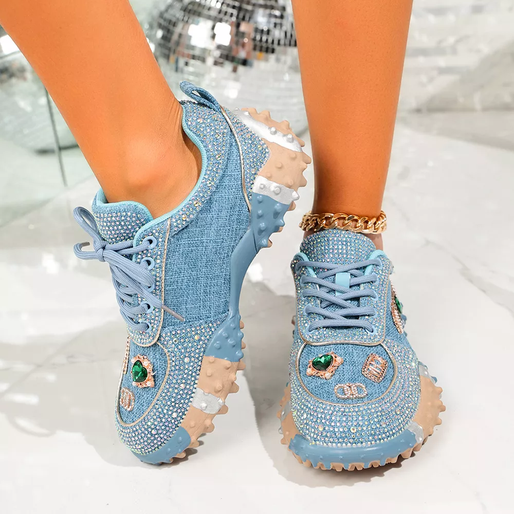 Rhinestone Round Toe Sneakers, image 4