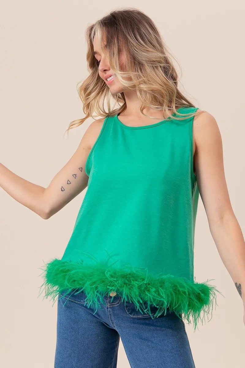 French Terry Faux Feather Bottom Back Tied Top, image 3