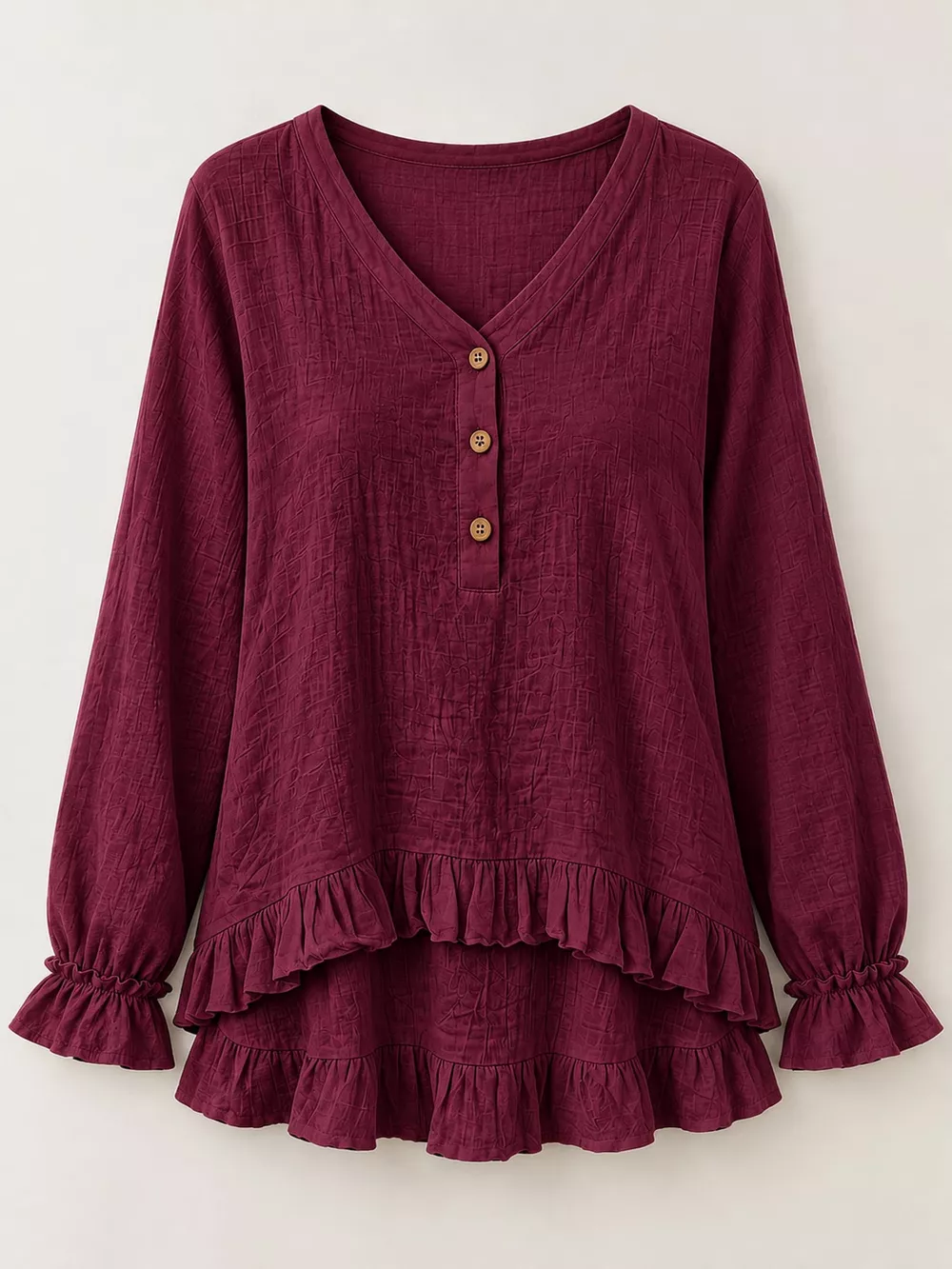 V-Neck Long Sleeve Ruffled Hem Blouse, image 12