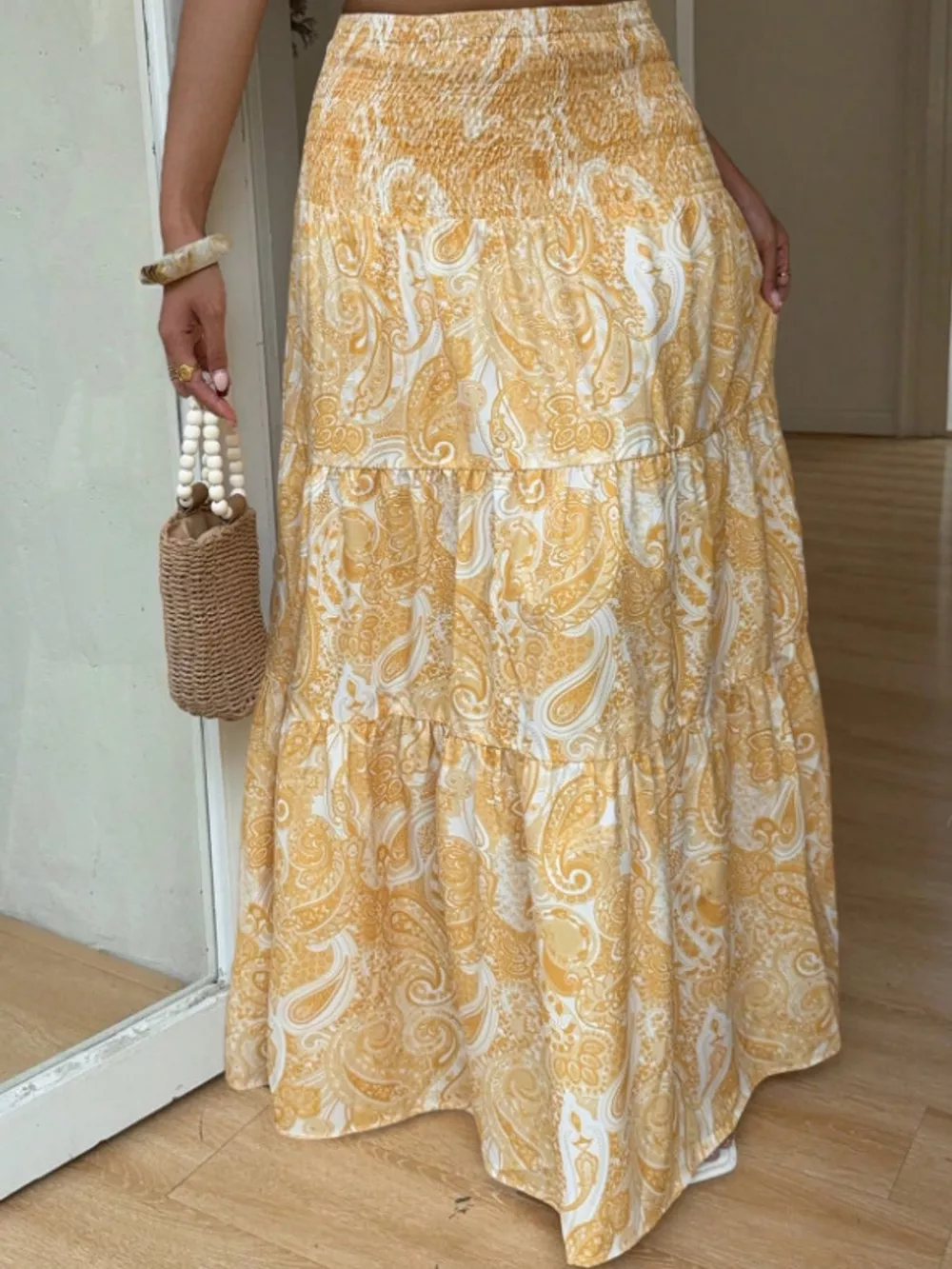 Paisley Print Tiered Maxi Skirt, image 13