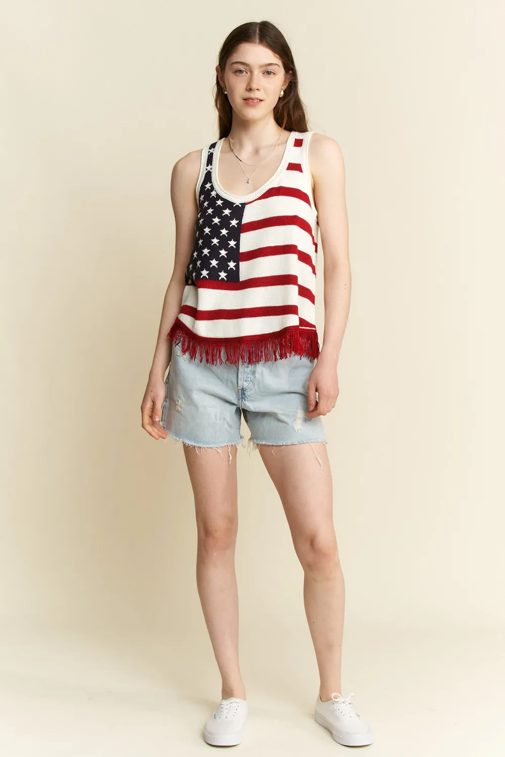 Full Size American Flag Fringe Tank Top Plus Size, image 4