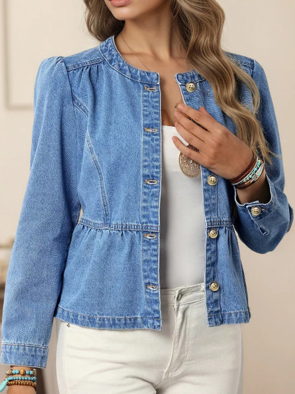 Button Up Peplum Denim Shirt, image 4