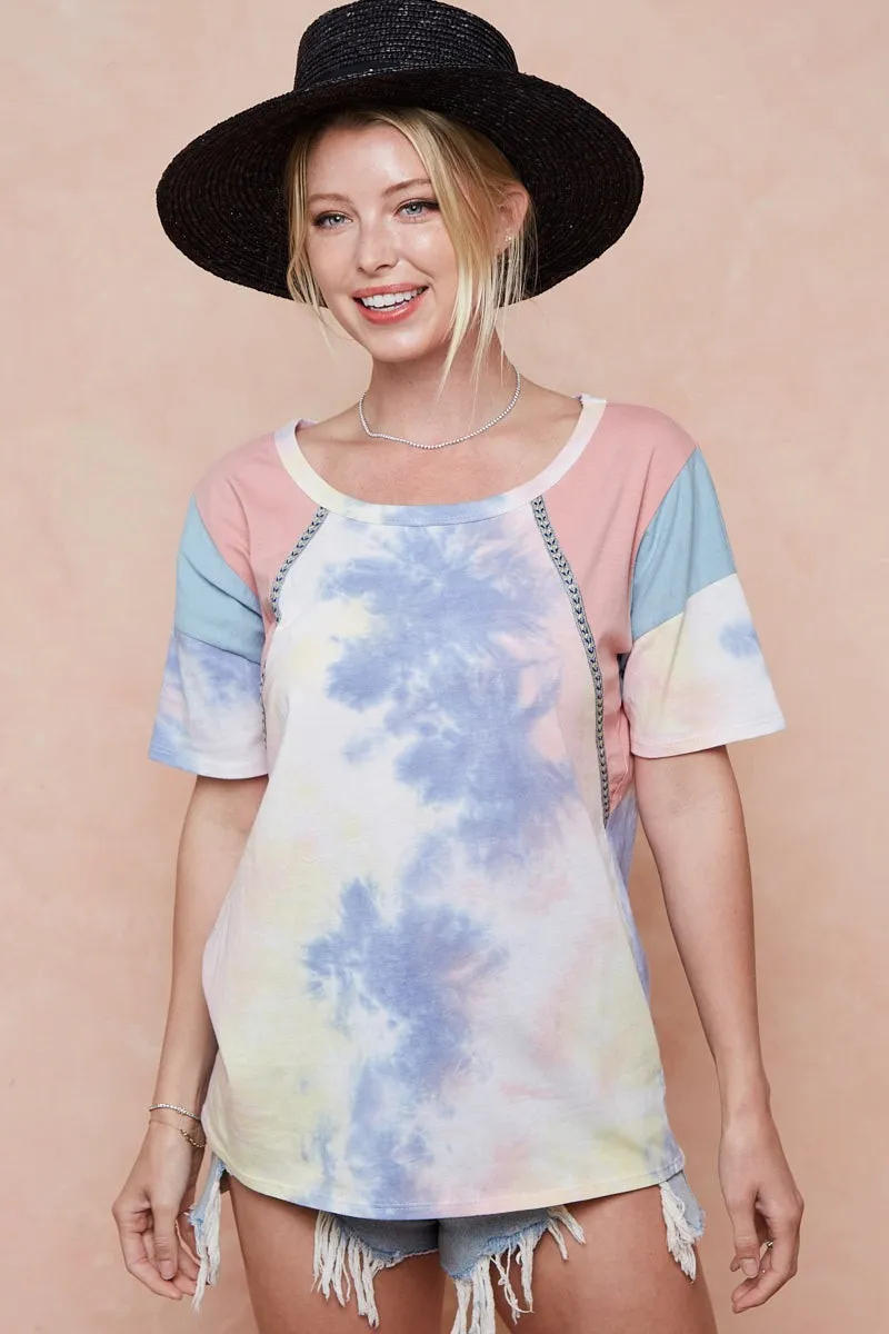 Tie Dye Printed Cotton Color Block T-Shirt, image 5