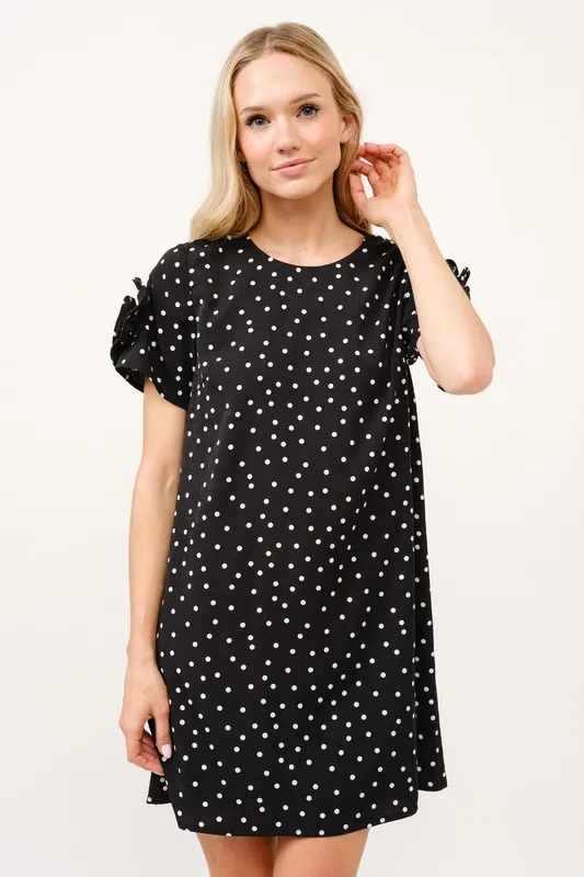 Embellished Sleeve Polka Dots Shift Dress, image 2