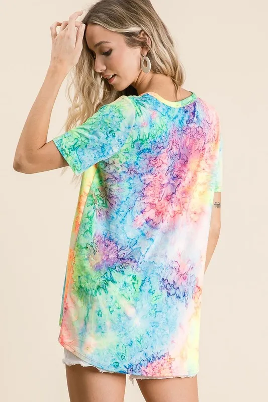 Tie Dye Print Jersey V Neck Top, image 4