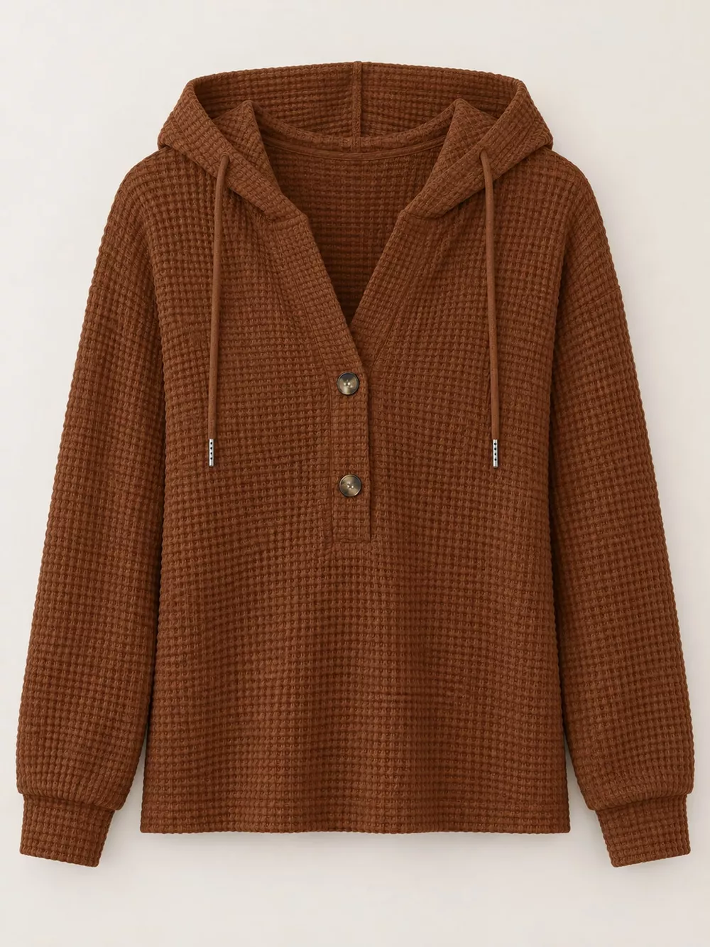 Full Size Waffle Knit Button Detail Hoodie Plus Size, image 42