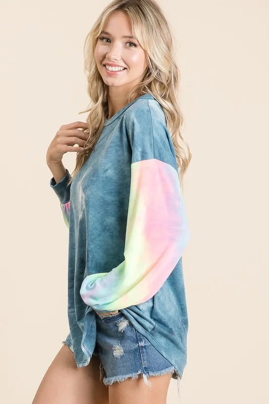 Tie Dye French Terry Top With Contrast Tie Dye, image 2