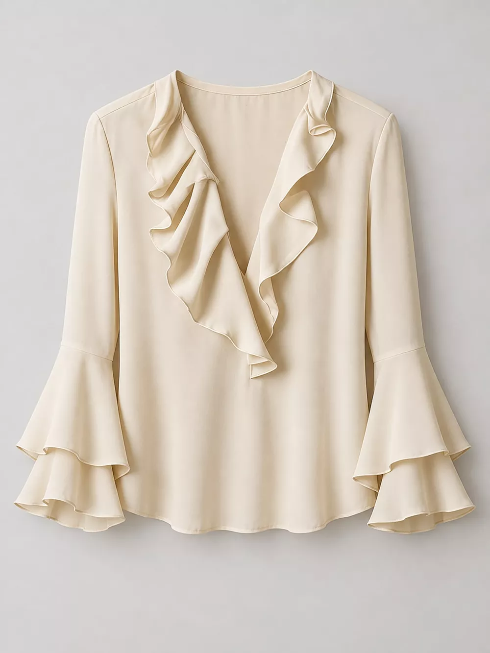 Ruffle-Trim V-Neck Blouse with Bell Sleeves, image 4
