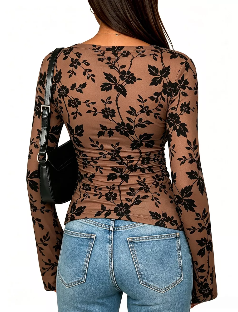 Slim Fit Floral Print Long Sleeve Top, image 3