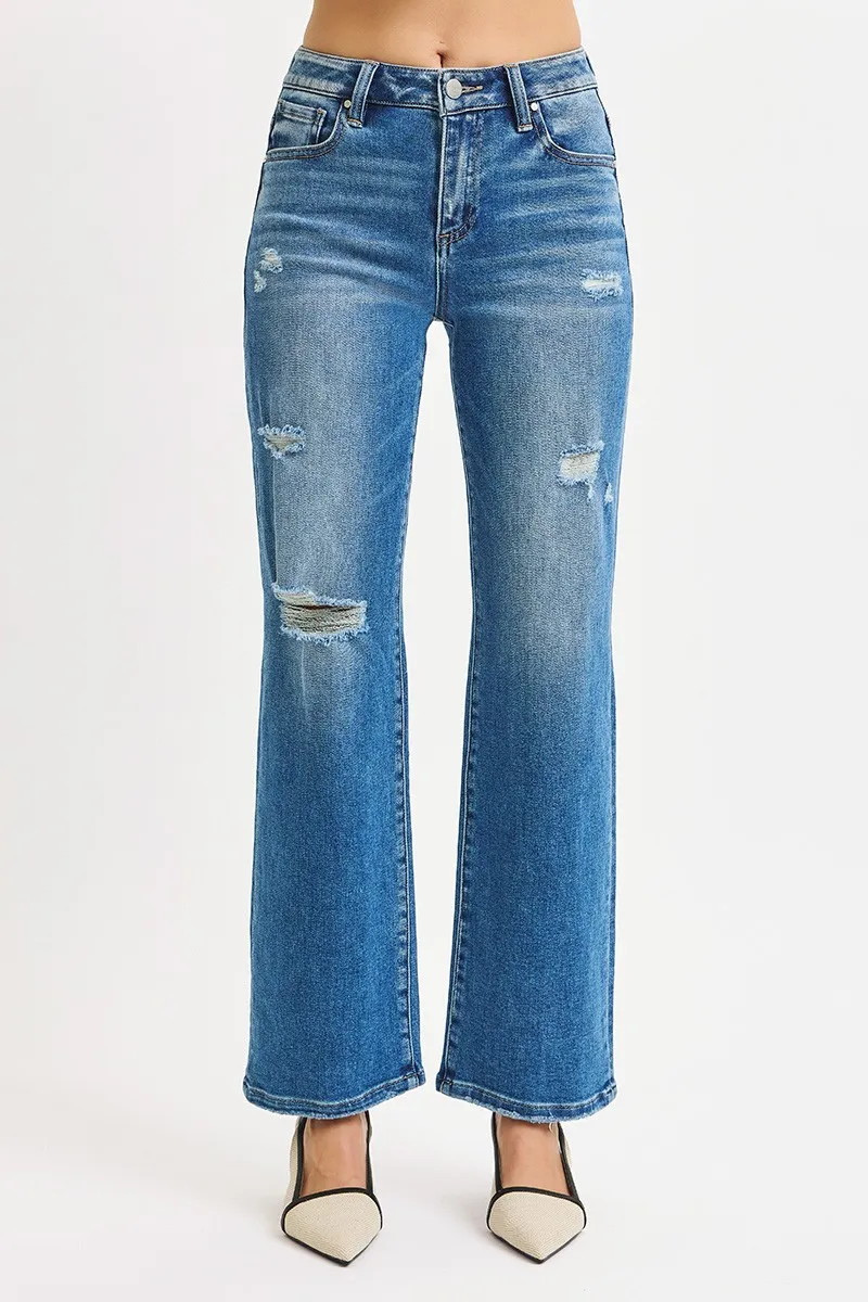 Full Size High Rise Ankle Straight Front Body Distressed Jeans Plus Size, image 2