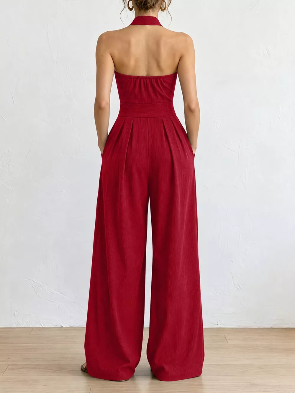Full Size Halter Neck Wide-Leg Jumpsuit Plus Size, image 24