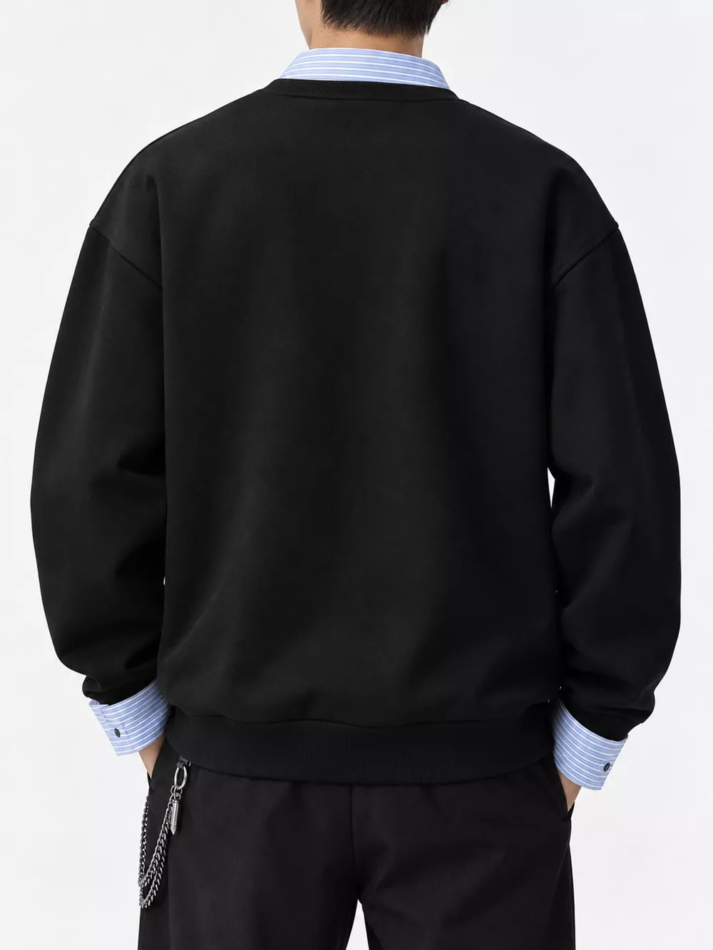 Men's Plus Size Layered Look Striped Collar and Cuffs Long Sleeve Sweatshirt, image 3