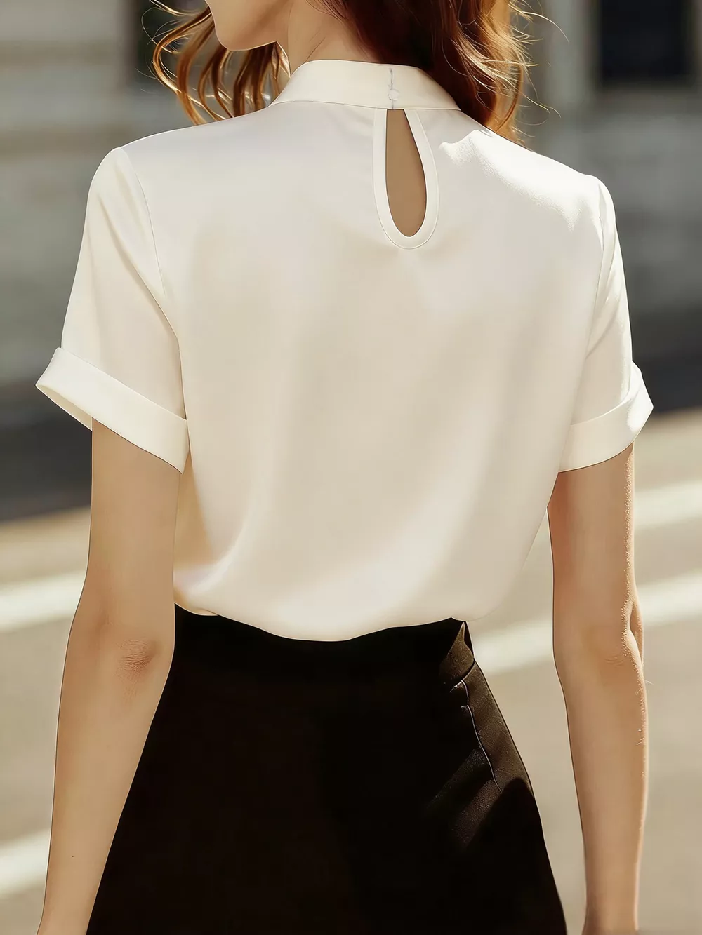 Satin Keyhole Short Sleeve Blouse, image 6