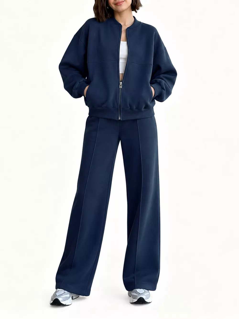 Casual Zip-Up Jacket and Wide-Leg Sweatpants Set, image 26