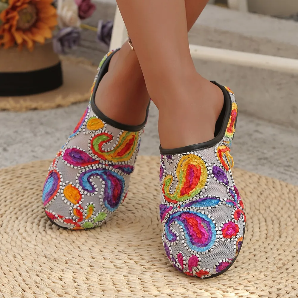 Colorful Paisley Print Round Toe Sandals, image 7