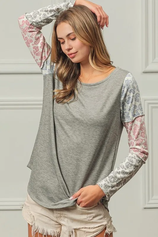 French Terry with Paisley Triblend Color Block, image 2