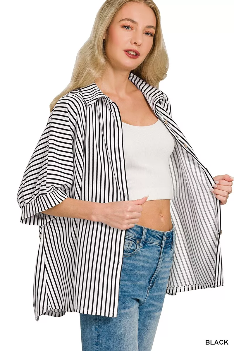 Oversized Stripe Button Down Shirt, image 2