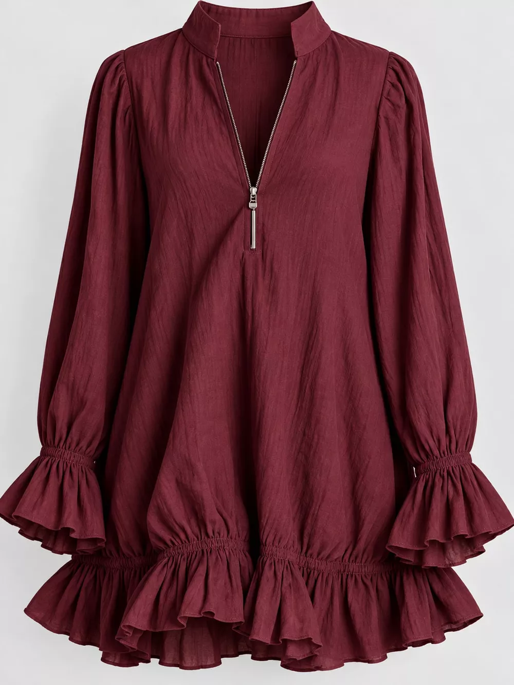 Zipper-Front Ruffle Hem Mini Dress, image 10