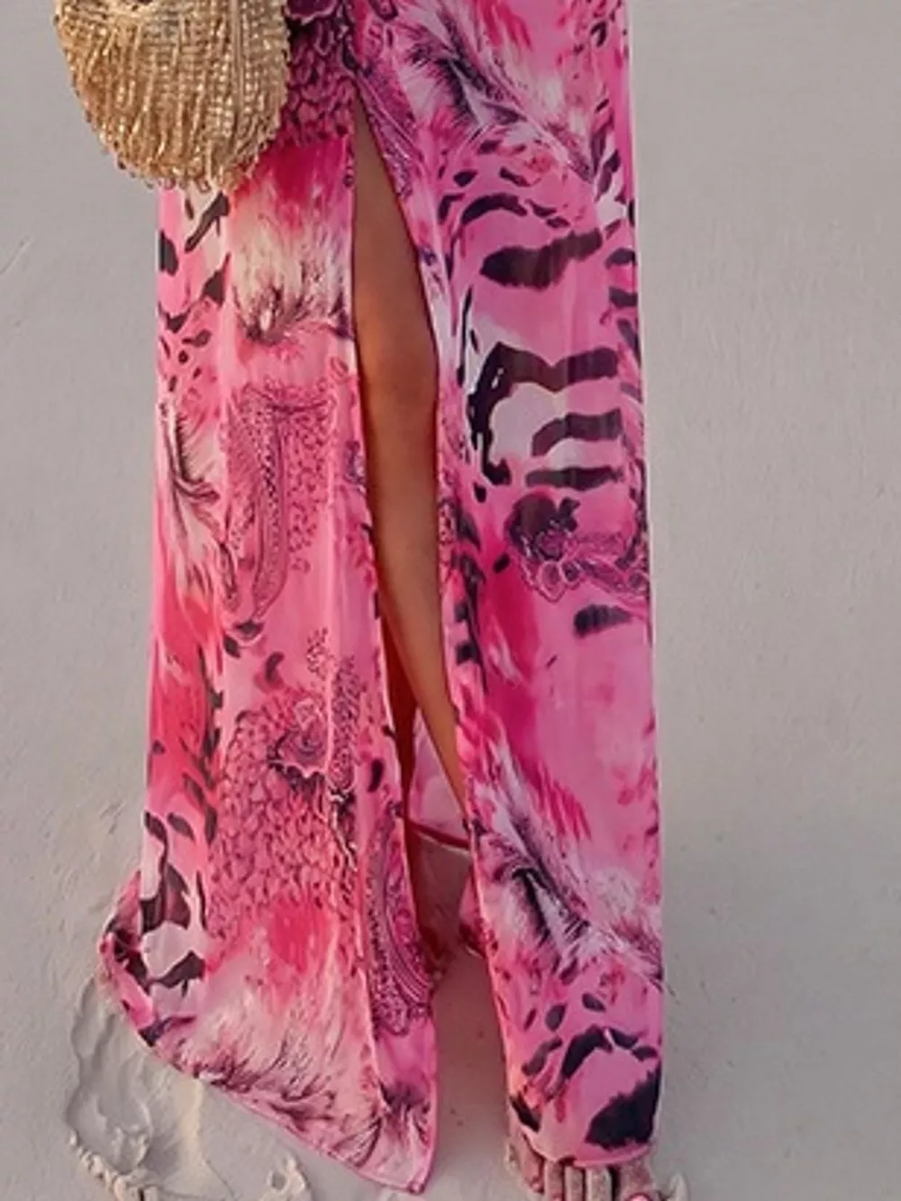 Deep V-Neck Long Sleeve Printed Maxi Dress, image 22